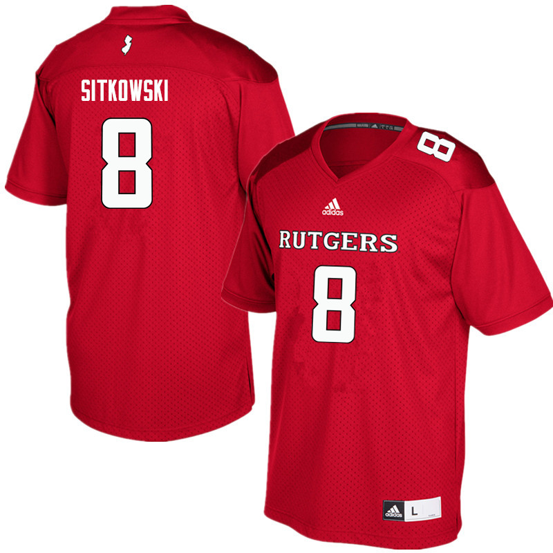 Men #8 Artur Sitkowski Rutgers Scarlet Knights College Football Jerseys Sale-Red - Click Image to Close